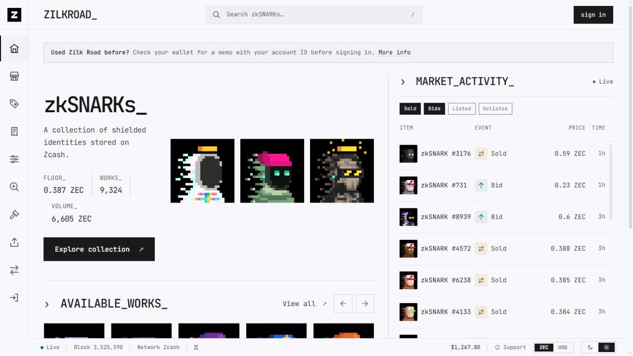 Preview of the Zilkroad marketplace website